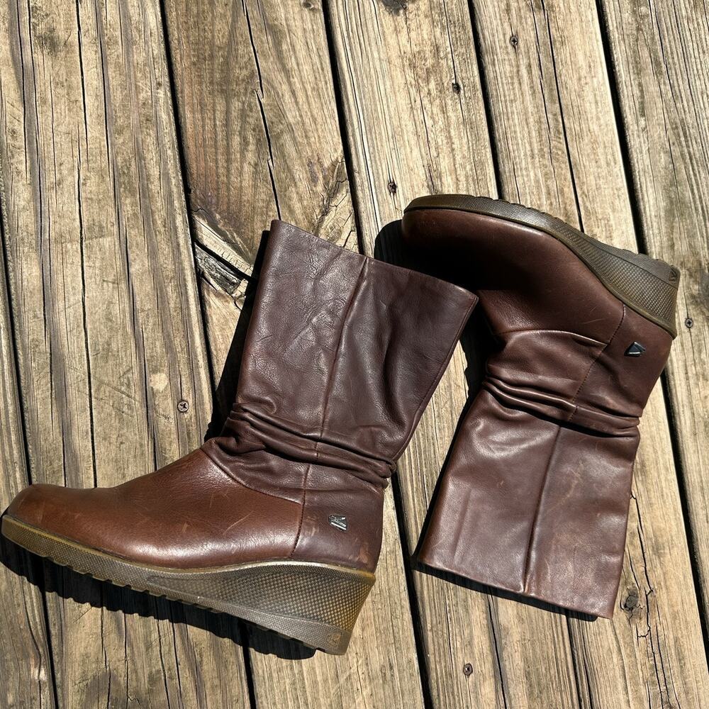 KEEN KATE SLOUCH WOMENS US 8.5 LEATHER FASHION MID-CALF BOOTIE Brown